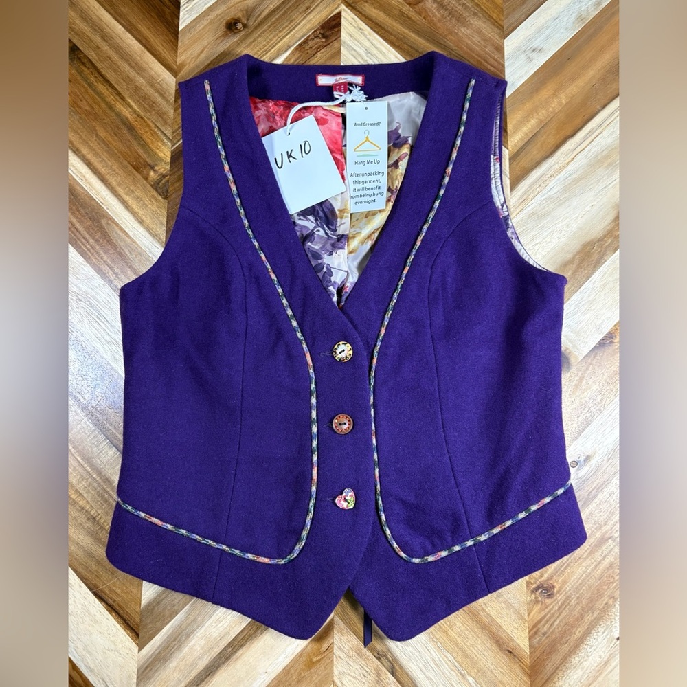 NEW Joe Browns UK Purple Button Front Vest Waiscoat Wool Blend Women’s Size 6 - Picture 1 of 5